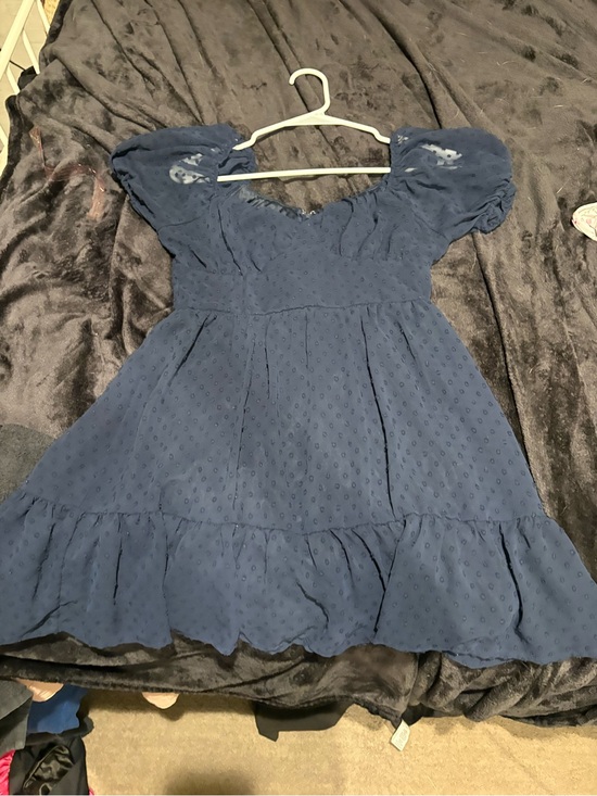 Dresses & Skirts - Navy Puff Sleeve Swiss Dot Mini Dress